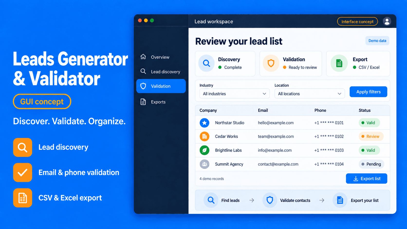 Software preview: Leads Generator and Validator Tool With Modern Graphics